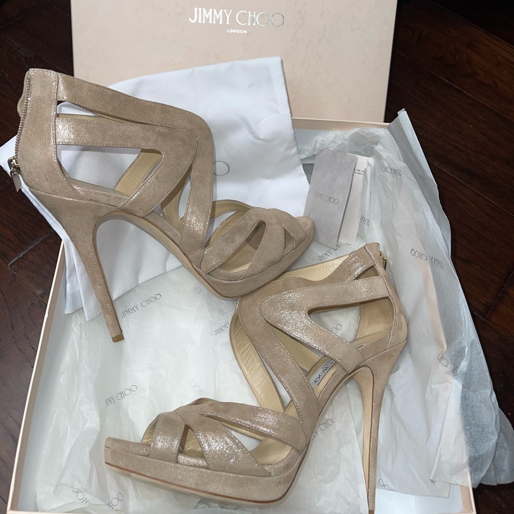 Jimmy Choo Shimmer Leather Sand New